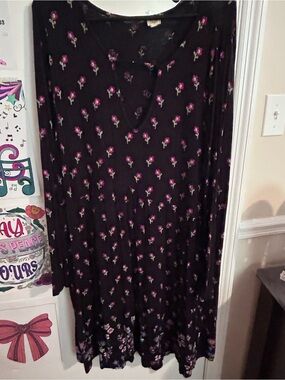 True Craft Black Floral Swing Dress with Pink Roses